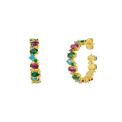 Mejoma Women's Textured Vibrant Color Gold Floral Stud Hoop Earring