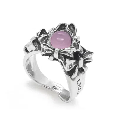 Unaloe Women's Sterling Silver Bow-inspired Ring With Pink Hydrothermal Stone