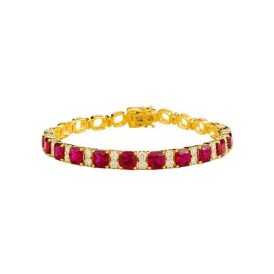 Juvetti Women's Red / Gold / White Sira Gold Bracelet Set With Ruby & Diamond