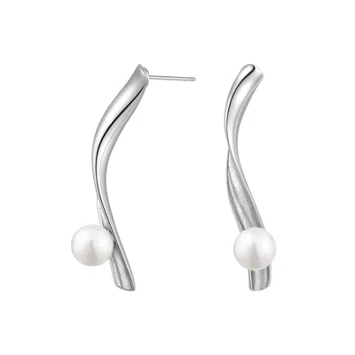 Me30 Women's Urban Chic Undulation Pearl Linear Earring - Silver