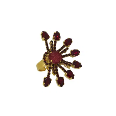 Vickisarge Women's Gold / Red Yuletide Red Burst Ring