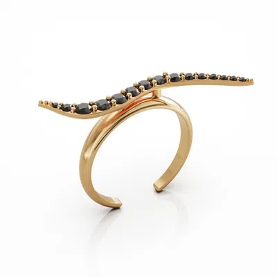 Linda Fiore Women's Gold / Black Swirl Ring In Gold With Black Onyx Cz