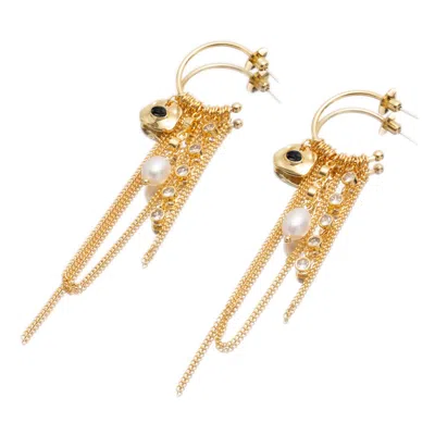 Classicharms Women's Black / Gold Iris Gold Radiant Reverie Gemstone Cascade Hoop Earrings-noir Black