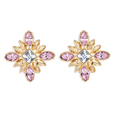 Grossé Women's Gold / Pink / Purple Gold & Light Amethyst Rhinestone Clip On Earrings, Series Athene
