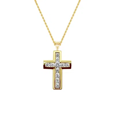 Outofoffice Women's Gold Religious Cross Pave Charm Pendant With Rope Chain