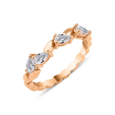 Melez Mini Atelier Women's Rose Gold / Blue / Gold Deia Aqua Ring - Solid Rose Gold With Blue Topaz