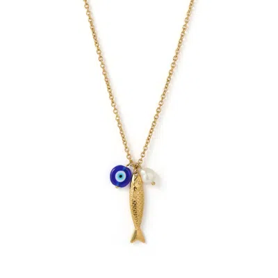 Arms Of Eve Women's Blue / White / Gold Sirena Charm Necklace
