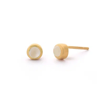 Nellou Jewellery Women's White Mini Gem Dot June Birthstone Earrings Moonstone Gold Plated Sterling Silver