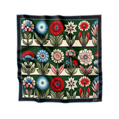 Artifact. Women's Black / Green Flori Square Silk Scarf