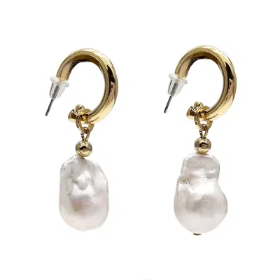 Farra Women's White Baroque Pearls Dangle Hoop Earrings