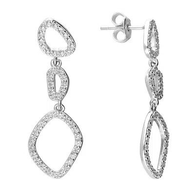 Jollz Jewellery Women's Sterling Silver Triple Cubic Zirconia Drop Earrings