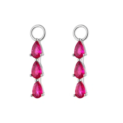 Outofoffice Women's Silver Three Pave Hot Pink Charm Earring