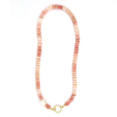 Shar Oke Women's Gold / Pink / Purple Pink Opal & Freshwater Pearl Necklace