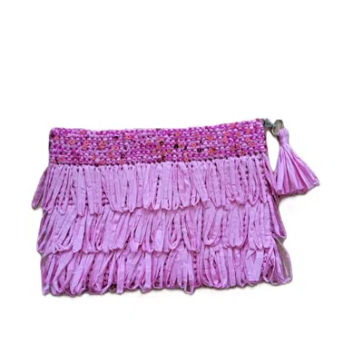 Springmoonatelier Women's Pink / Purple Luxury Star Candy Pink – Sequin And Tassel Handmade Raffia Bag