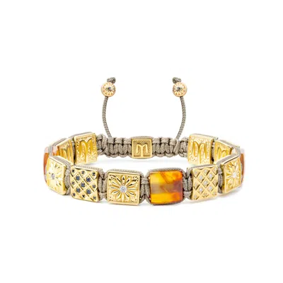Mahigan Women's Yellow / Orange / Brown Chalcedony Flat Bead Bracelet In Gold With Dark Beige String