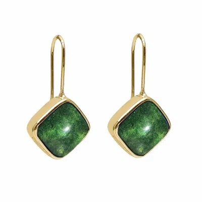 Farra Women's Square Shaped Green Aventurine Earrings