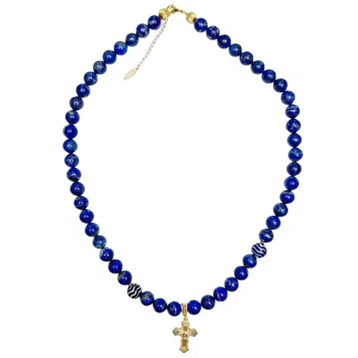 Farra Blue Lapis Cross Pendant Men's Necklace