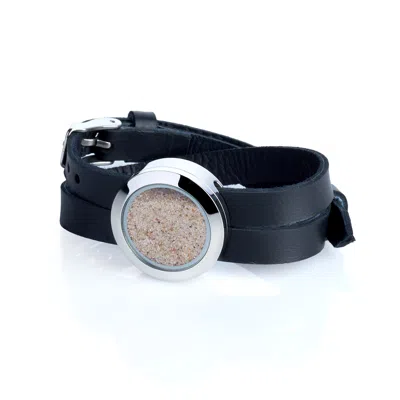 My Little Nature Women's Silver / Neutrals / Brown Designer Leather Bracelet With Natural Beach Sand – Neutral Tones 