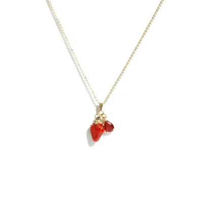 I'mmany London Women's Red Fruity Chain Necklace With Enamel & Crystal Pendant - Strawberry