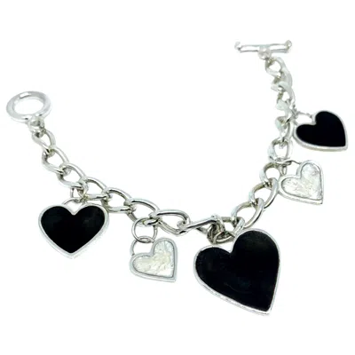 Tg-jewellery By Tamara Gervasio Women's Silver / Black / White Regina Di Cuori Hearts Enamel Charms Bracelet In Sterling Silver One 