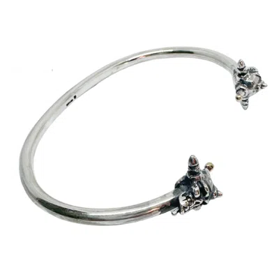 Tg-jewellery By Tamara Gervasio Men's Silver / Black / Gold Punk Skull Rigid Bangle In Sterling Silver One Of A Kind