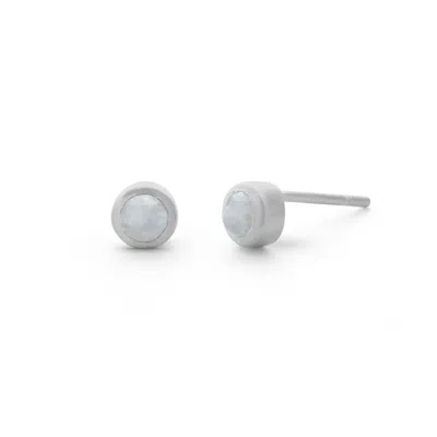 Nellou Jewellery Women's Blue Aquamarine Gem Dot March Birthstone Earrings Sterling Silver