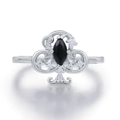 Azura Jewelry New York Women's Silver Clover Club Black Onyx Ring White Gold Vermeil