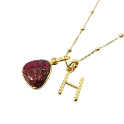 Harfi Women's Red / Gold Gold Vermeil Plated Garnet January Birthstone And Initial Charm Necklace
