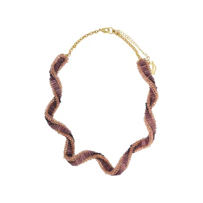 Lavish By Tricia Milaneze Women's Neutrals / Gold / Pink Breeze Lavender Mix Helix Handmade Crochet Necklace