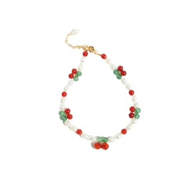 I'mmany London Women's Cherry Pie Gemstone & Freshwater Pearl Bracelet - Red