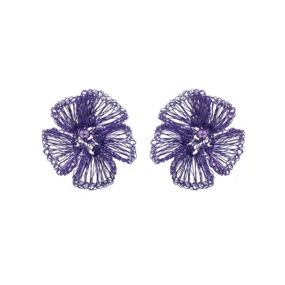 Lavish By Tricia Milaneze Women's Pink / Purple Neon Purple Plumeria Handmade Crochet Post Earrings