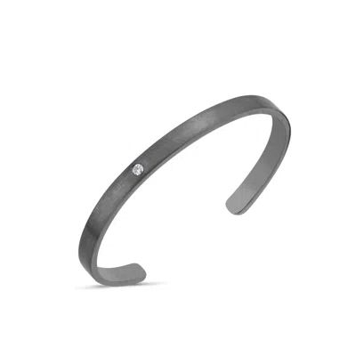 Aleyna Cebeci Jewelry Men's Simple Bracelet Sterling Silver Black Rhodium Plated With Real Diamond