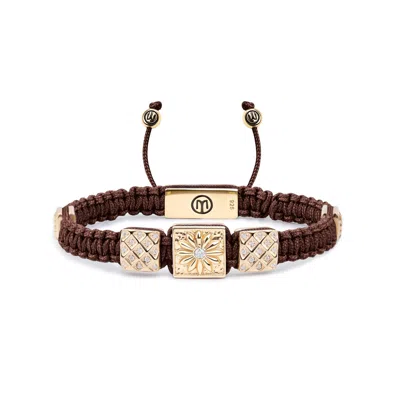 Mahigan Women's Brown / Gold Triple Macrame Bracelet In Gold - White Moissanites & Brown String