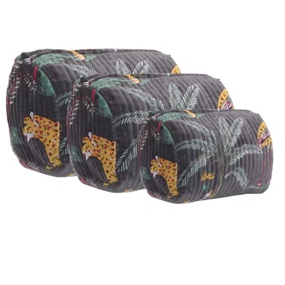 Conscious Yoga Collective The Jungle Velvet Three Piece Travel Set In Dark Grey