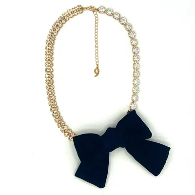 9design Women's Velvet Bow Rhinestone Chain Necklace