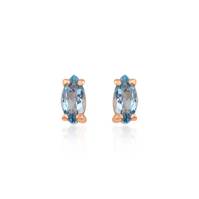 Melez Mini Atelier Women's Blue / Rose Gold / Gold Blue Drop Earrings - Solid Rose Gold With Blue Topaz Crystals