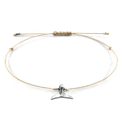 Anchor & Crew Women's Neutrals Sand Brown Think Ocean Mini Whale Silver & Rope Macrame Bracelet
