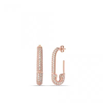 Spero London Women's Pave Safety Pin Earrings Sterling Silver - Rose Gold