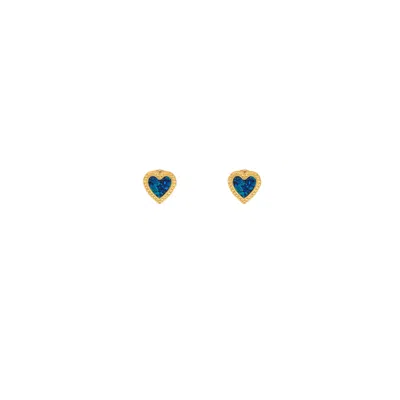 Karma And Luck Women's Gold / Blue Loving Vibes Blue Opal Heart Earrings