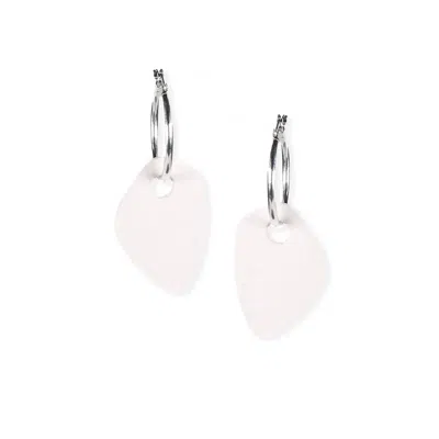 By Chavelli Women's Modern Art Drop Charm Hoop Earrings In White