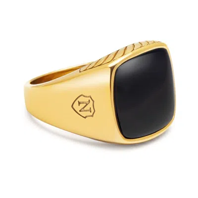 Nialaya Men's Gold / Black Gentlemen's Gold Signet Ring With Black Onyx