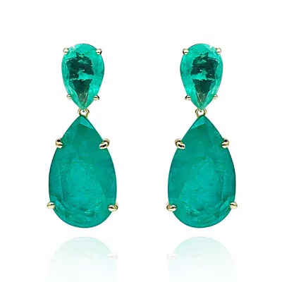 Michael Nash Jewelry Women's Green Large Pear Double Emerald Cubic Zirconai And Sterling Silver Drop Clip On Earrings