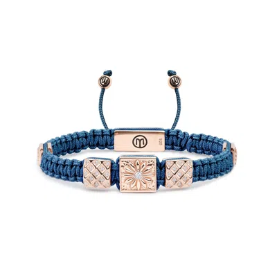 Mahigan Women's Blue / Rose Gold Triple Macrame Bracelet In Rose Gold - White Moissanites & Navy Blue String