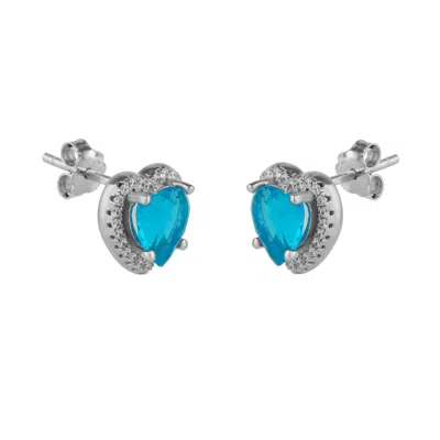 Spero London Heart Of Ocean Blue Sterling Silver Stud Earrings