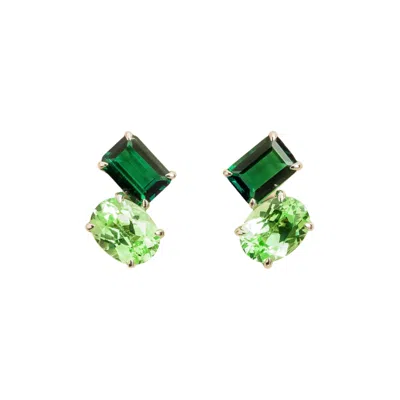 Juvetti Women's White / Silver / Green Buchon White Gold Earrings In Emerald & Green Sapphire