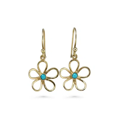 Isla Silver Women's Gold / Blue Gold Flower With Turquoise Drop Earrings