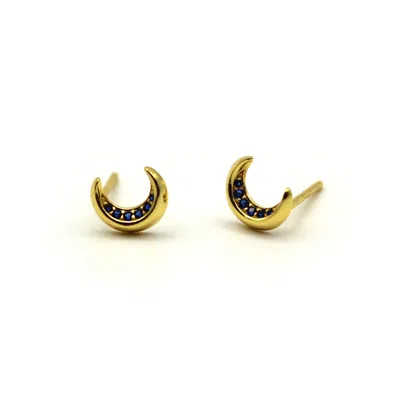 Vicstonenyc Fine Jewelry Women's Blue Sapphire Moon Gold Stud Earrings