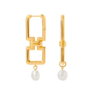 Neola Design Women's Gold Pearl Drop Statement Earrings Xenia