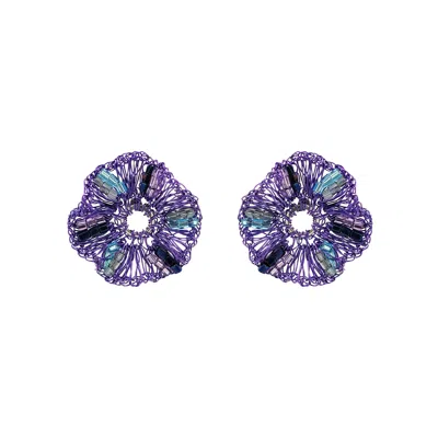 Lavish By Tricia Milaneze Women's Pink / Purple / Blue Neon Purple Mix Gaia Post Handmade Crochet Earrings