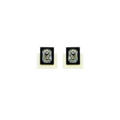 Gissa Bicalho Women's Neutrals / Black Handmade Acrylic Earring S Deco Rectangular Cut-off Stone Vanilla